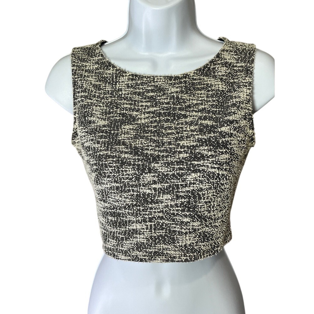 Milkmaid‎ Tweed Crop Top Sleeveless Black Beige Career Party Cocktail